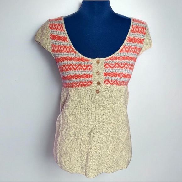 EUC Free People Babydoll Wool Blend Cable Knit Short Sleeve Sweater Top - Picture 1 of 14